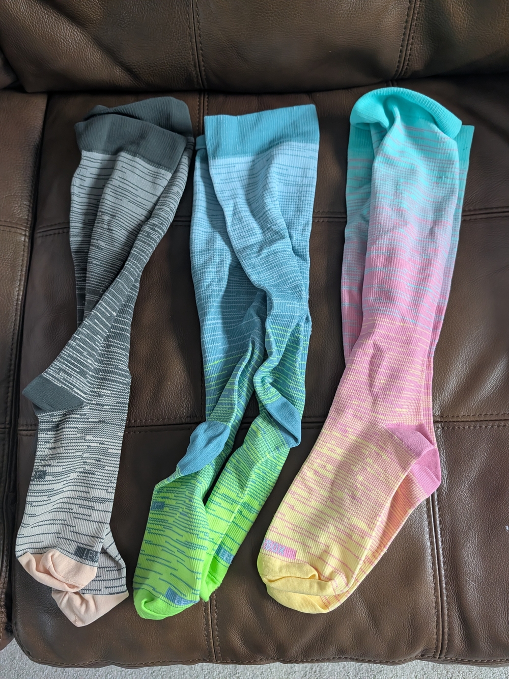 Athletic Compression Socks - Gray, Blue, Pink